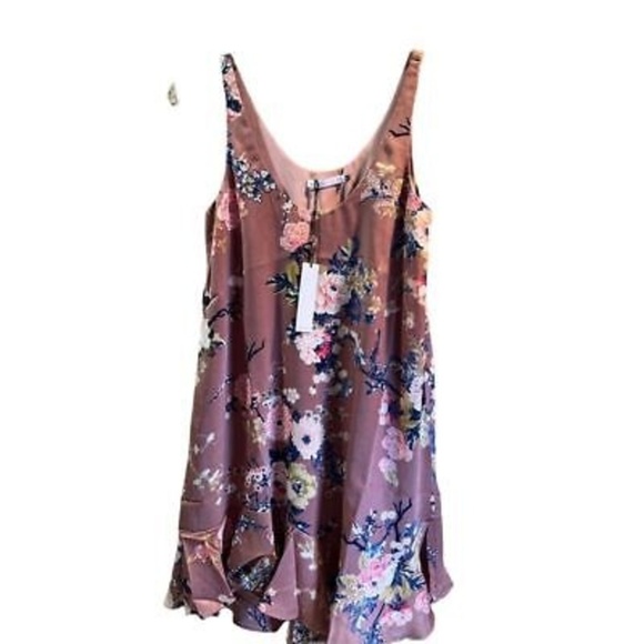 Revolve Women's XS Pink Floral Ruffle Mini Dress Party Cocktail - Picture 2 of 7